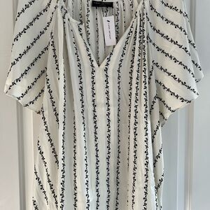 Lane Bryant Black and White Tie Front Short Sleeve Blouse